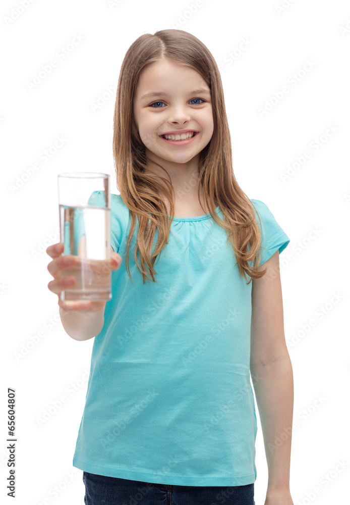 smiling little girl giving glass of water smiling little girl giving glass of water
