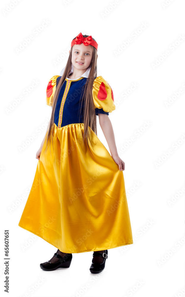 Smiling girl posing in Snow White costume