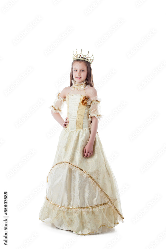 Smiling little model posing in magnificent dress Smiling little model posing in magnificent dress