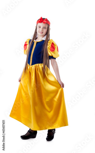 Smiling girl posing in Snow White costume