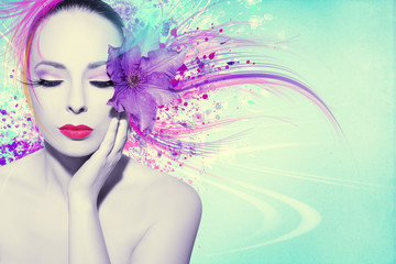 Colorful artwork with beautiful woman