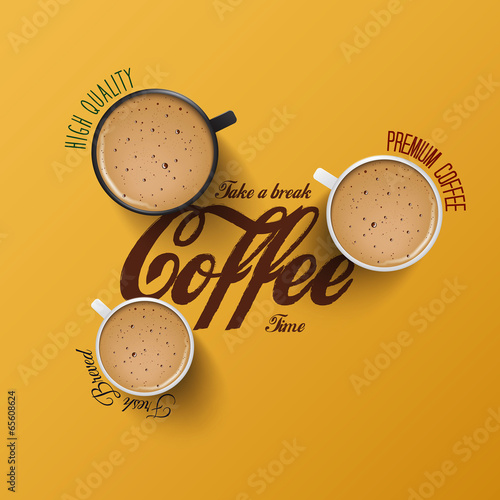 Coffee  background with realistic cup of coffee