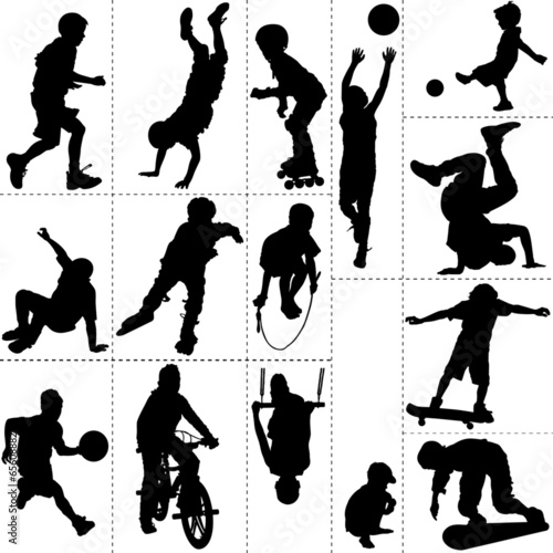 Silhouettes : garçons en mouvement, jeux, sports photo