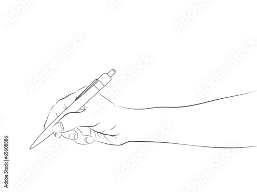 isolated human hand side view holding ballpoint sketch vector