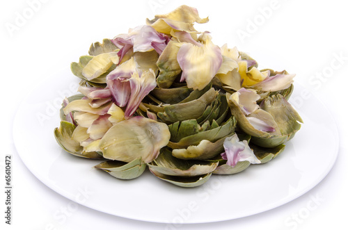 Artichoke leaves on a plate