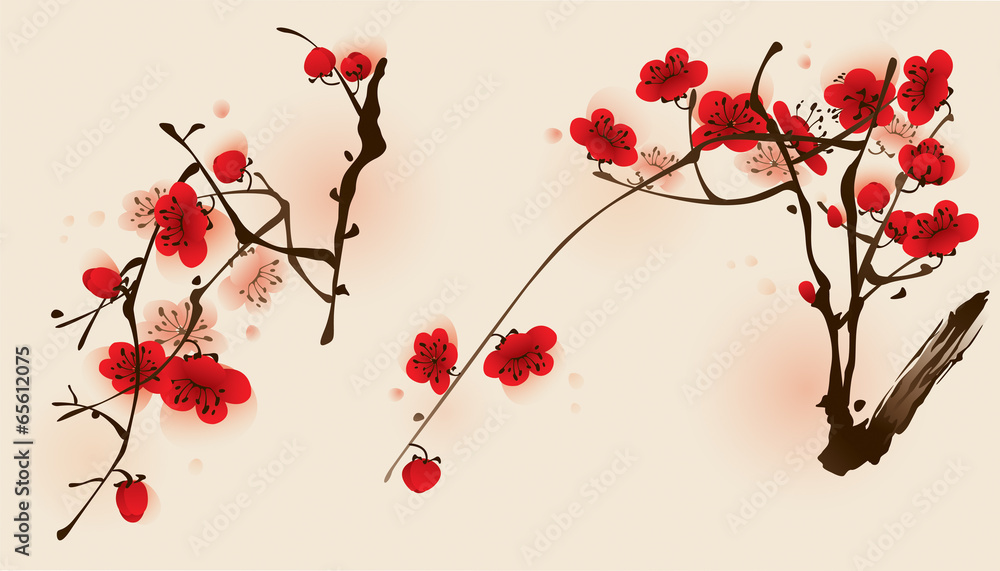 Plum blossom flowers in two different compositions. Plum blossom flowers in two different compositions.