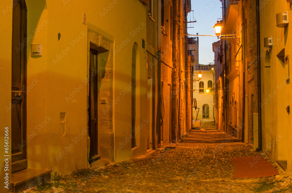 Fototapeta premium Old Town of Alghero, Sardinia Island, Italy at night