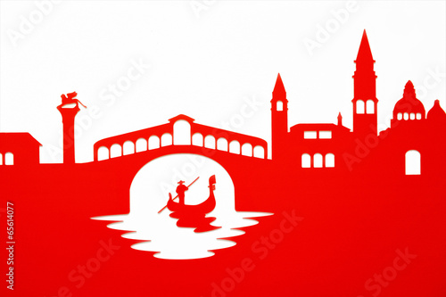 Gondolier passing under the Rialto Bridge, Venice