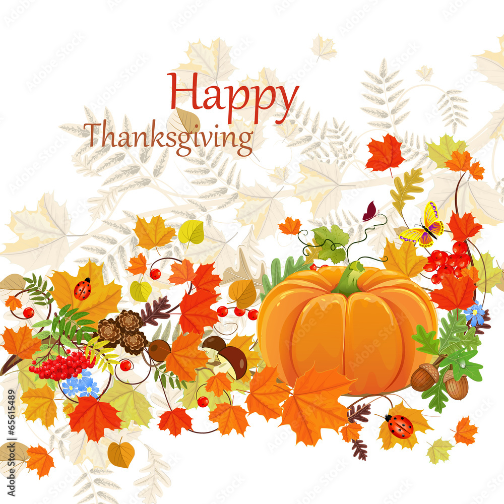 Happy Thanksgiving Day celebration flyer, background with autumn