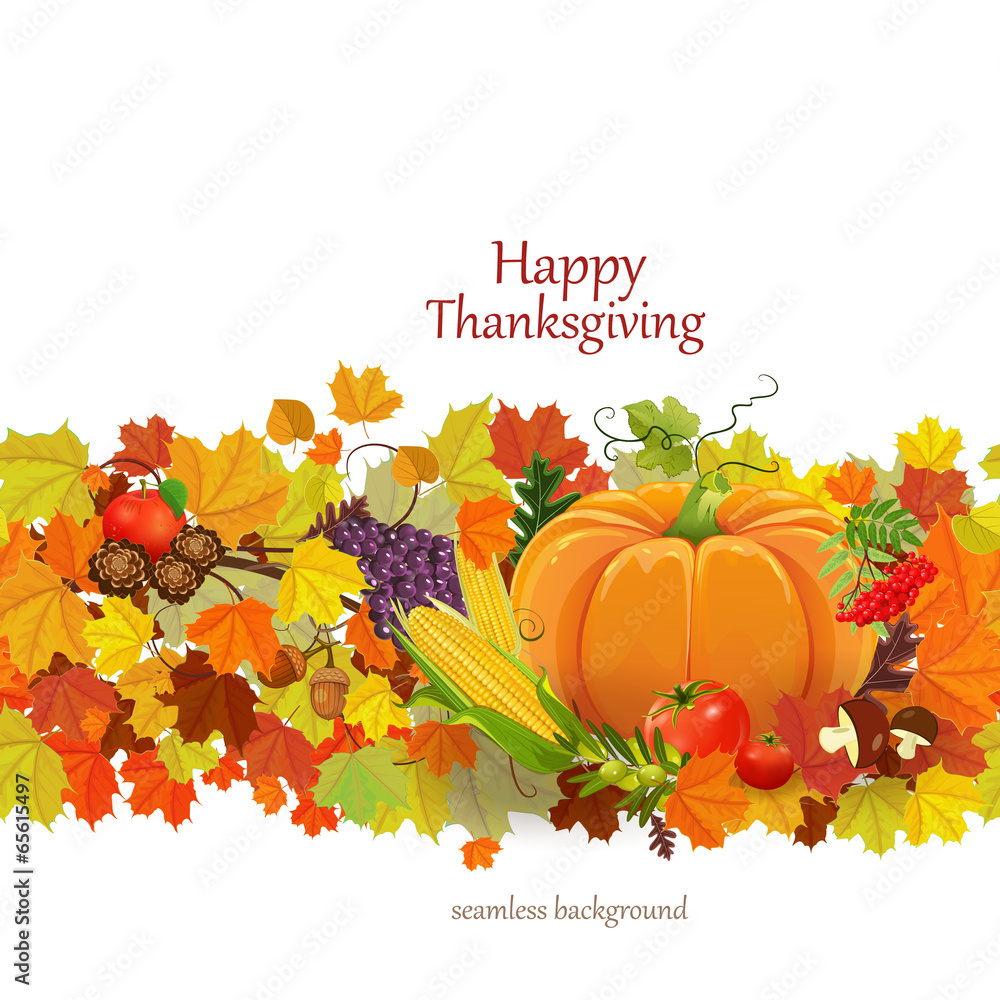 Happy Thanksgiving Day celebration flyer, seamless border Happy Thanksgiving Day celebration flyer, seamless border
