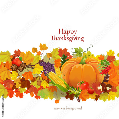 Happy Thanksgiving Day celebration flyer, seamless border