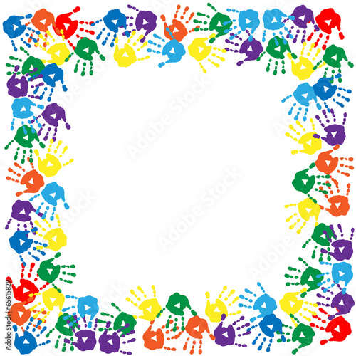 Frame of colorful hand prints