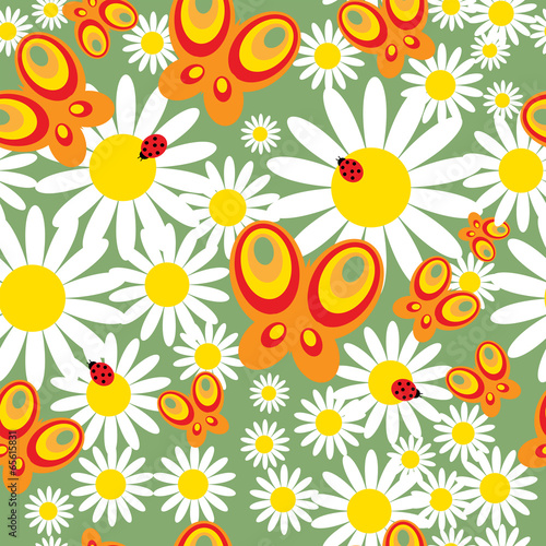 Seamless floral pattern with flowers and butterflies