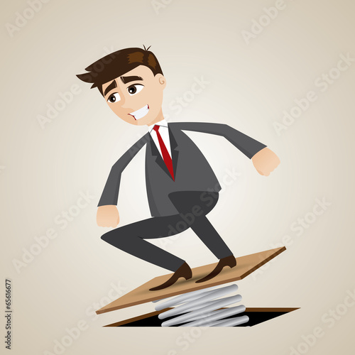 cartoon businessman jumping on springboard