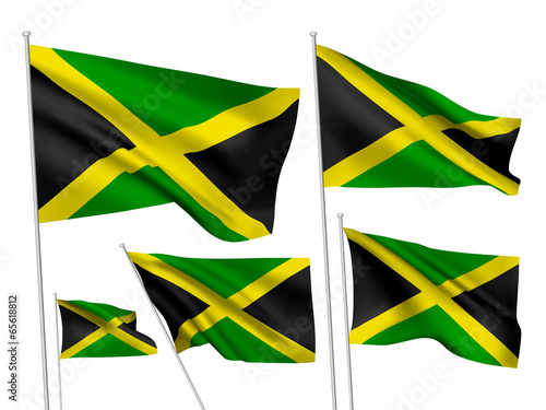 Jamaica vector flags. A set of 5 wavy 3D flags created using gradient meshes