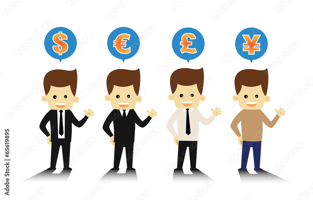 4 Styles business man and curency symbols, eps10 vector. 4 Styles business man and curency symbols, eps10 vector.