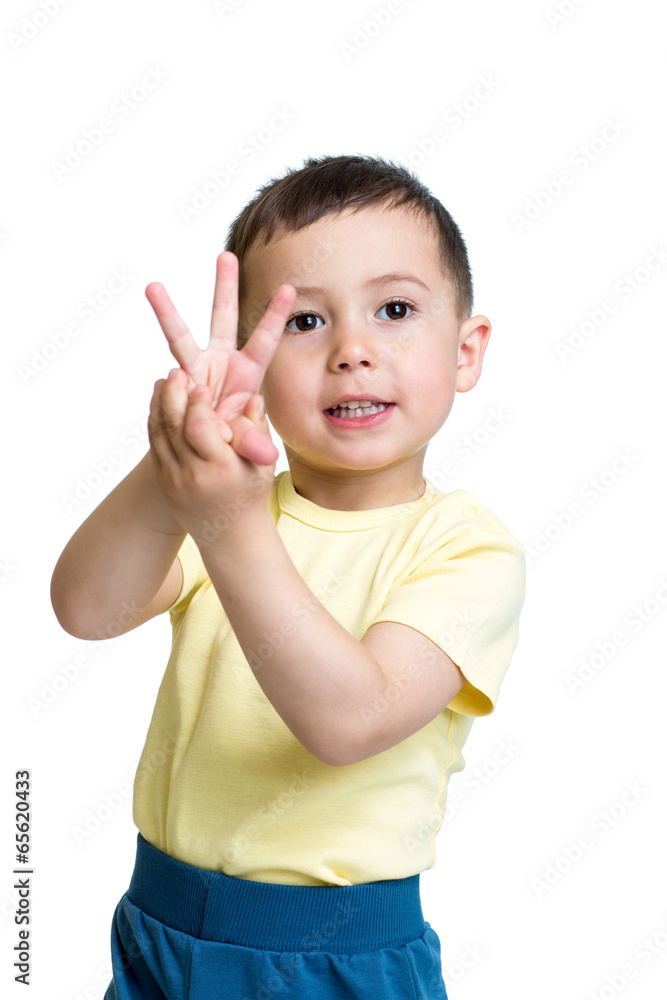 child boy show the number three with hands child boy show the number three with hands