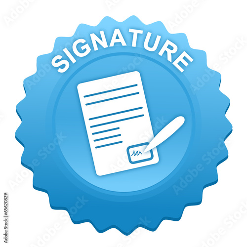 signature sur bouton web denté bleu
