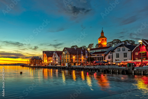 Stavanger at night - Charming town in the Norway. photo