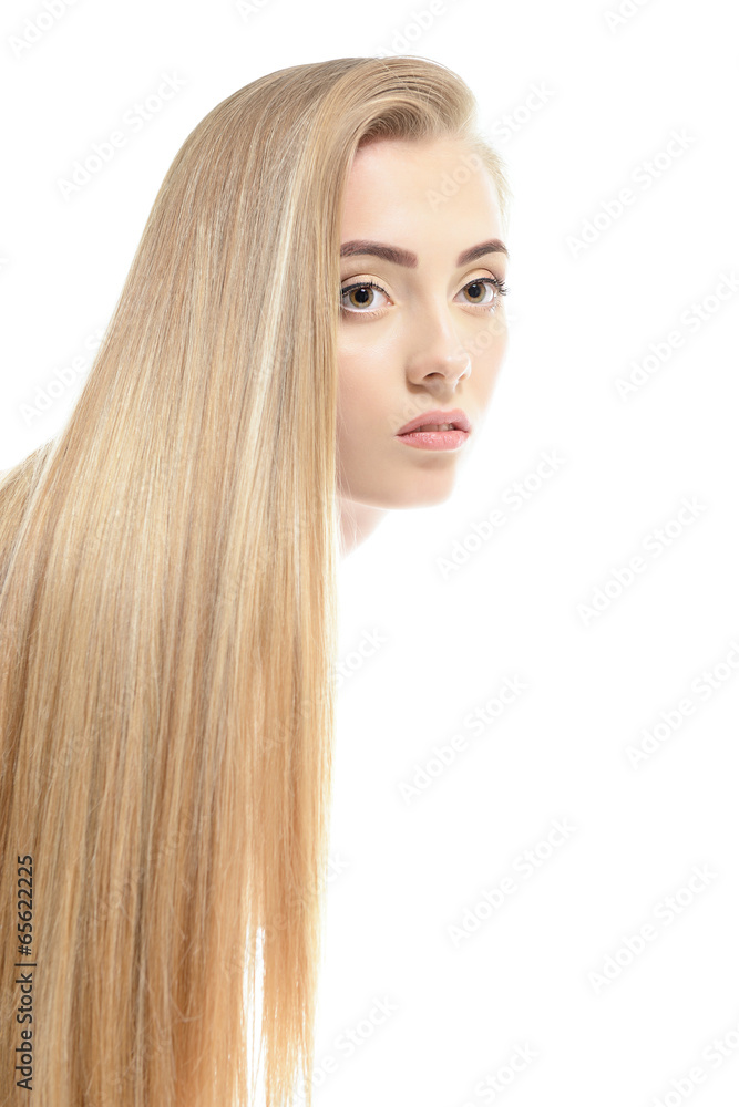 Hair. Beautiful bond girl with healthy long hair. Haicare and ha Hair. Beautiful bond girl with healthy long hair. Haicare and ha