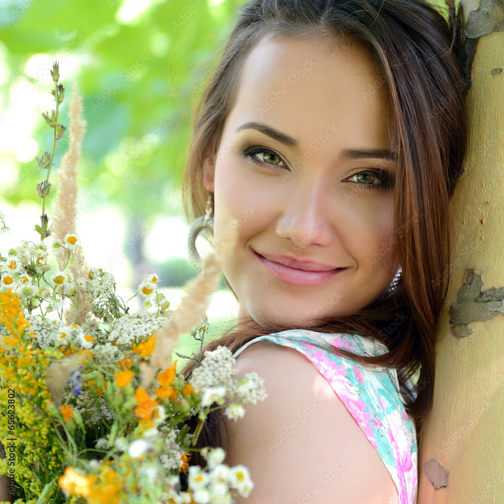 young beautiful lady with field flowers outdoor portrait, charmi young beautiful lady with field flowers outdoor portrait, charmi