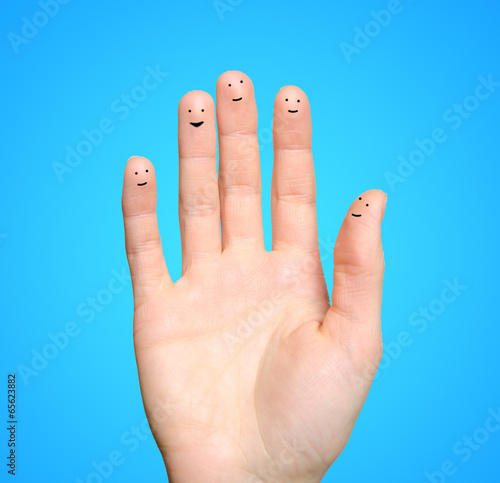 Happy finger smileys with speech bubbles.