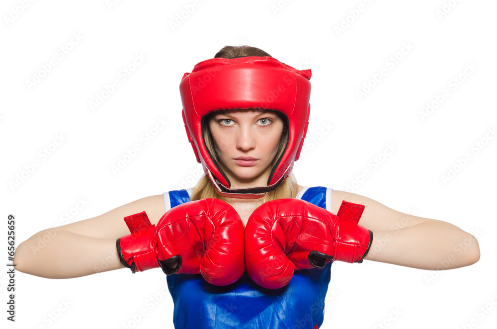 Female boxer isolated on the white background Female boxer isolated on the white background