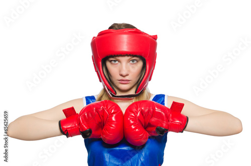 Female boxer isolated on the white background © Elnur
