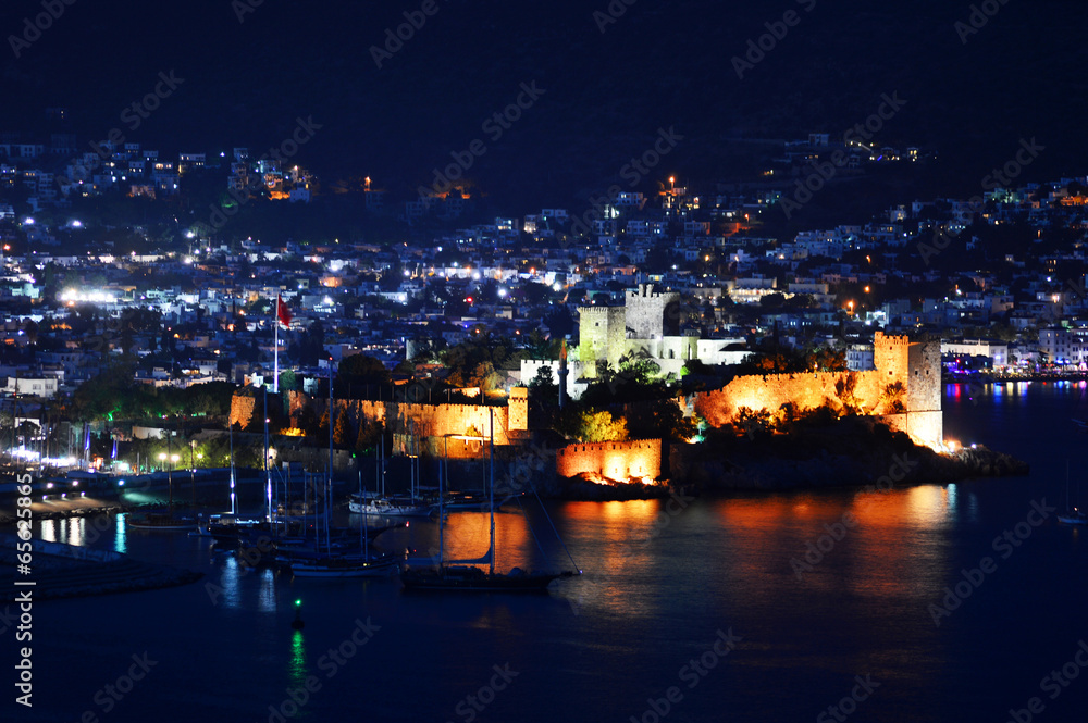 View of Bodrum harbor by night. Turkish Riviera