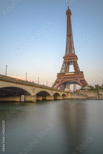 Long Exposure of Eiffel Tower and Seine River at sunset