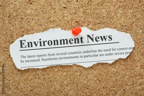 Environment News Headline pinned to a cork notice board