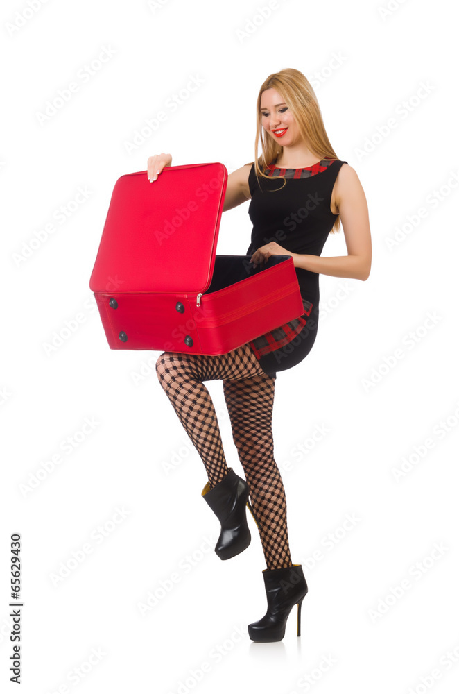 Travel vacation concept with luggage on white Travel vacation concept with luggage on white