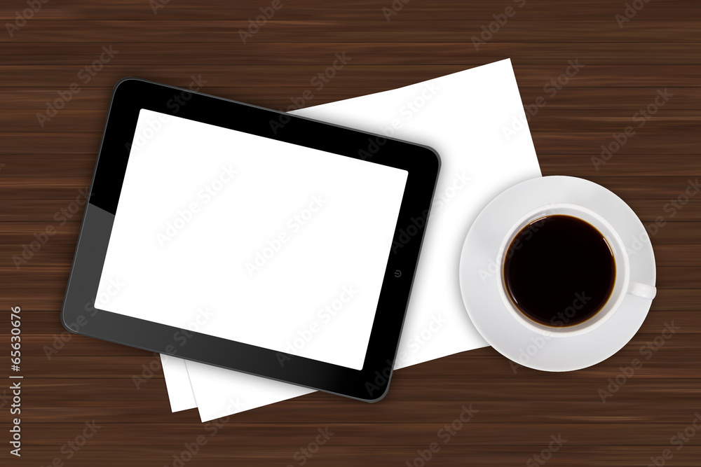 Tablet and Coffee on Office Table Tablet and Coffee on Office Table
