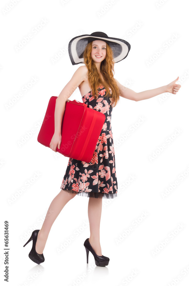 Travel vacation concept with luggage on white Travel vacation concept with luggage on white