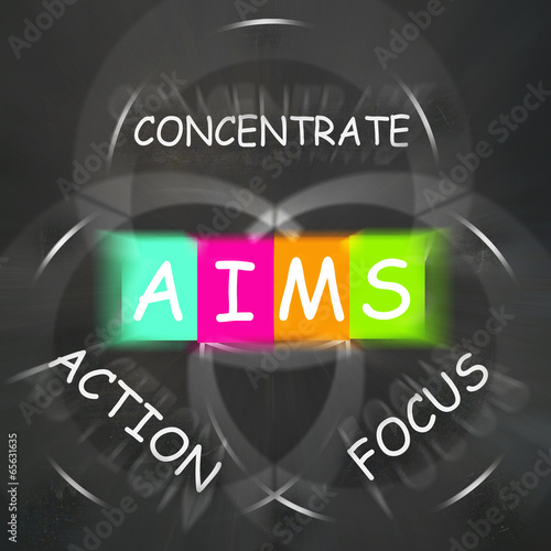 Strategy Words Displays Aims Focus Concentrate and Action