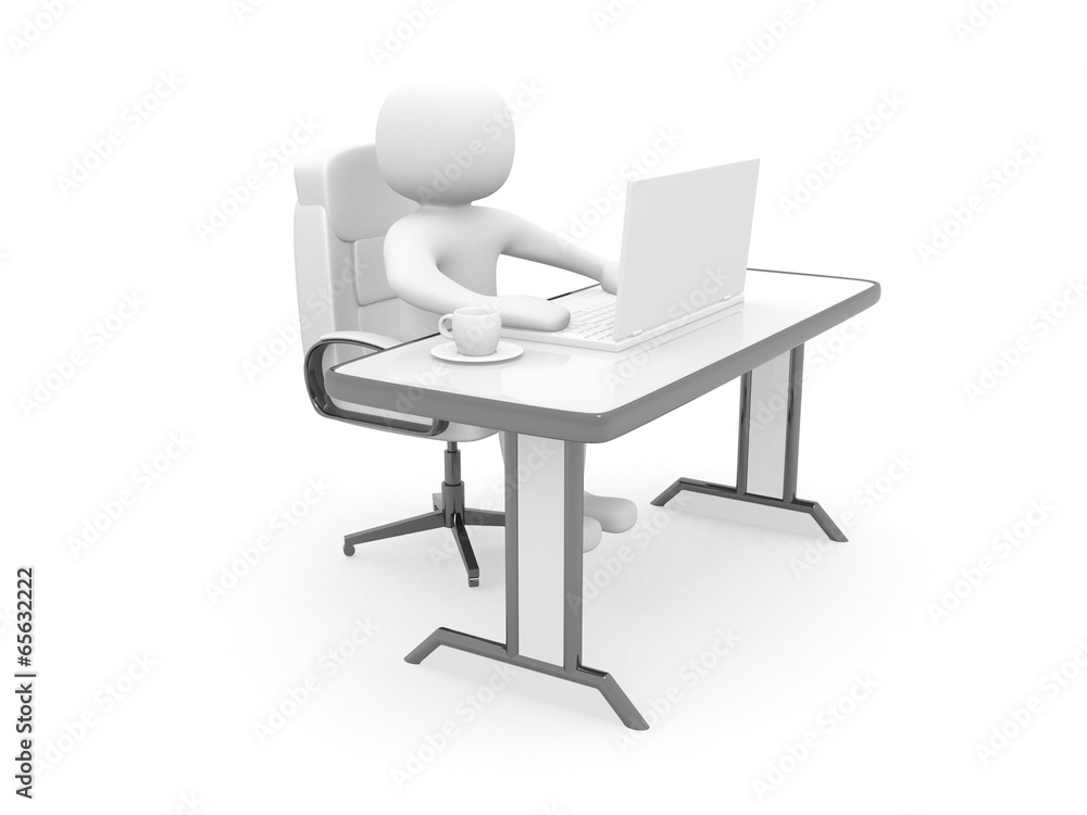 3d man working on a plan and a cup of coffee - 3d render 3d man working on a plan and a cup of coffee - 3d render