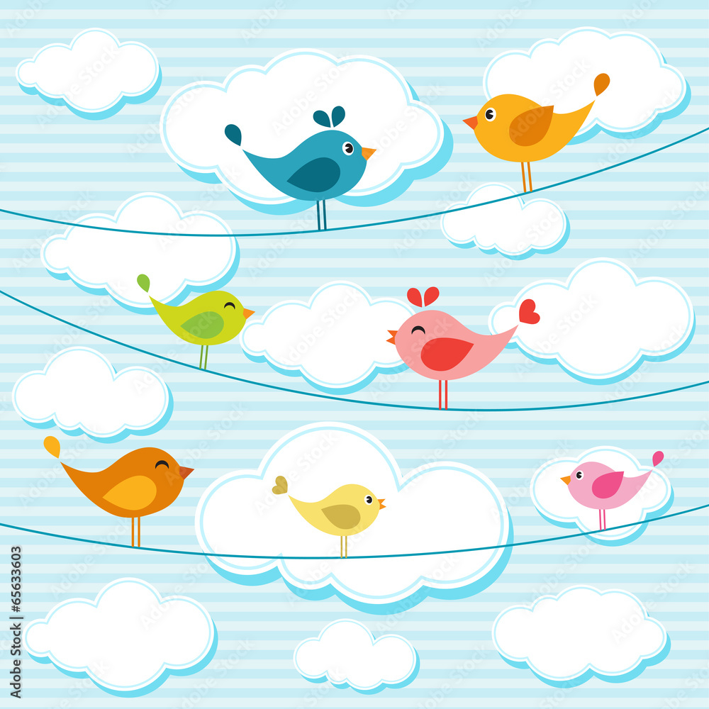 Naklejka premium birds on wires