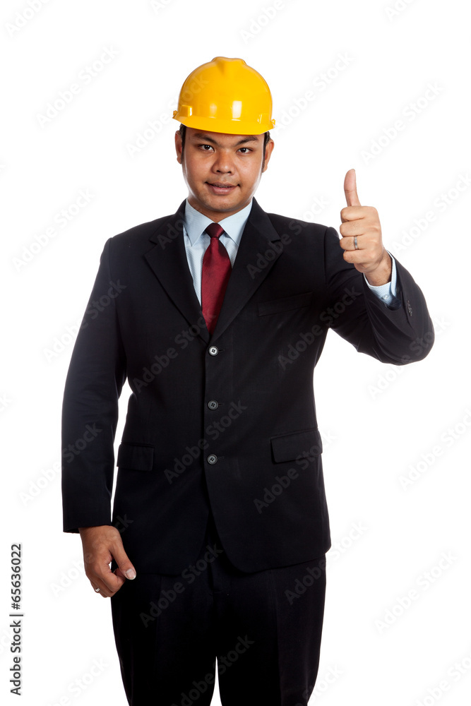 Asian engineer man show thumbs up and smile Asian engineer man show thumbs up and smile