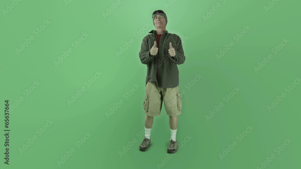 Senior caucasian outdoorsy man isolated on chroma green screen