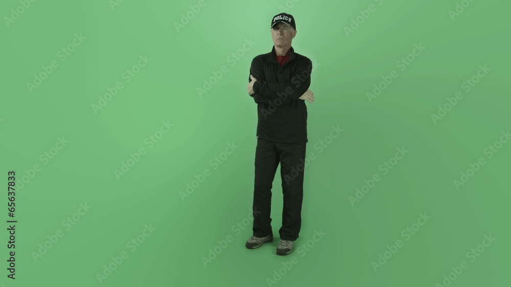 Senior caucasian policeman isolated on green screen silence Senior caucasian policeman isolated on green screen silence