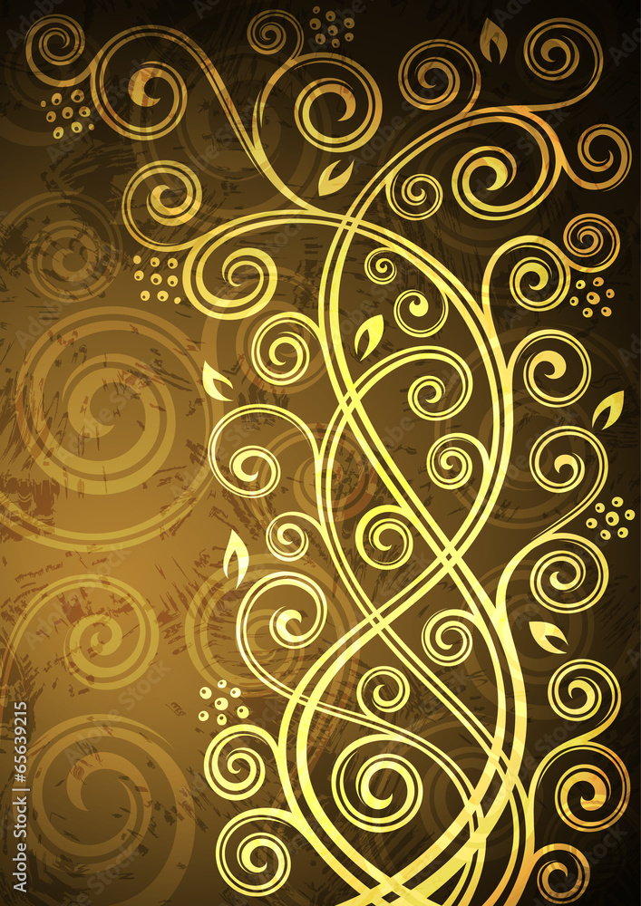 Abstract gold grunge vector floral illustration. Abstract gold grunge vector floral illustration.