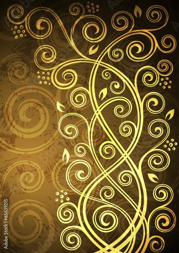 Abstract gold grunge vector floral illustration.