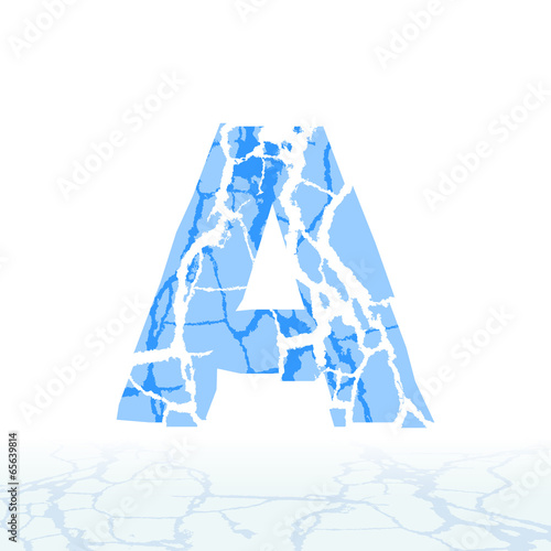 Cracked ice alphabet. Letters, numbers, and symbols of the snow