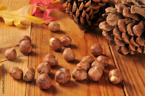 Hazelnuts on an autumn setting