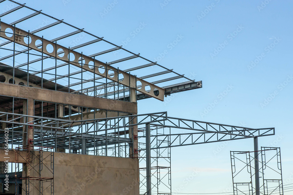 Steel structure workshop and raw materials, in a factory, north Steel structure workshop and raw materials, in a factory, north