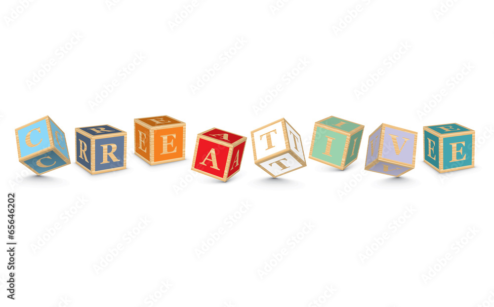 Word CREATIVE written with alphabet blocks