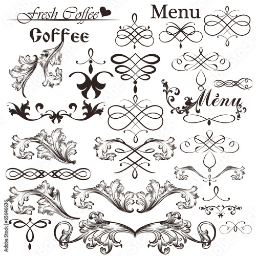 Set of calligraphic vector decorative elements in vintage style