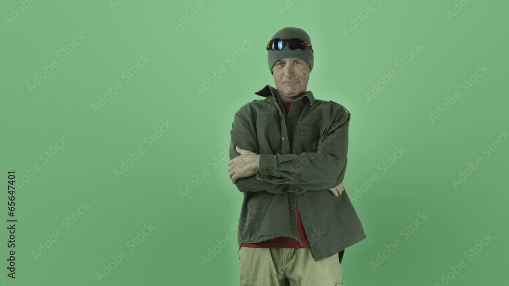 Senior caucasian outdoorsy man isolated on chroma green screen Senior caucasian outdoorsy man isolated on chroma green screen