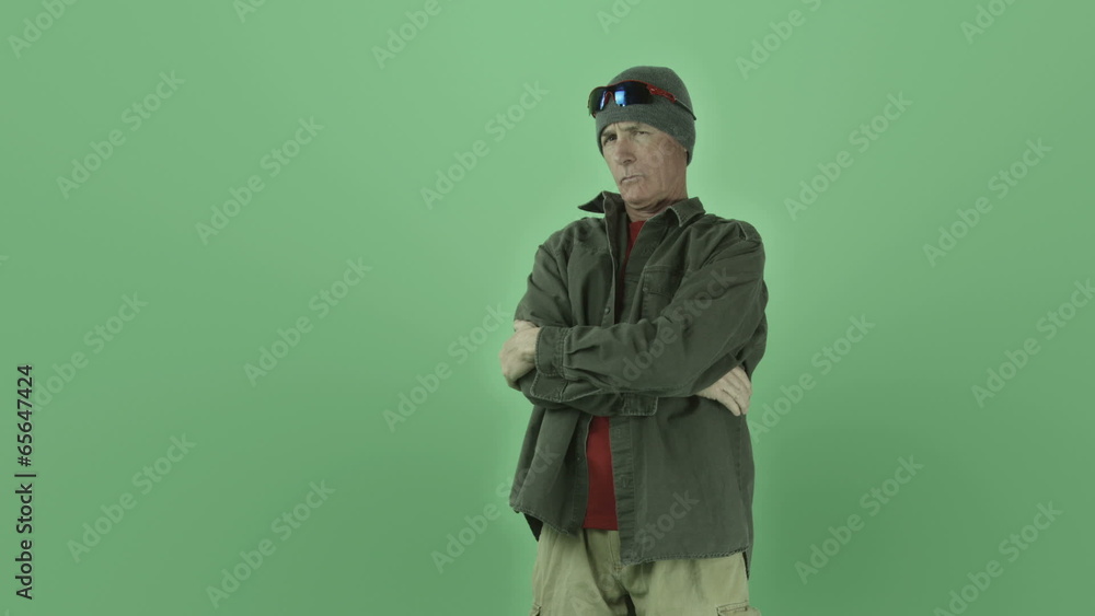 Senior caucasian outdoorsy man isolated on chroma green screen Senior caucasian outdoorsy man isolated on chroma green screen