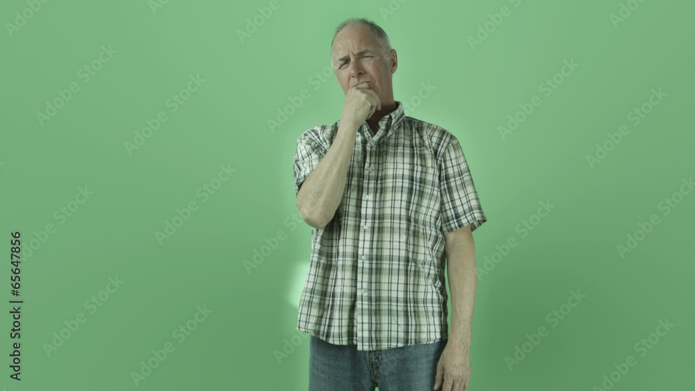 Senior caucasian man isolated on chroma green screen thinking Senior caucasian man isolated on chroma green screen thinking
